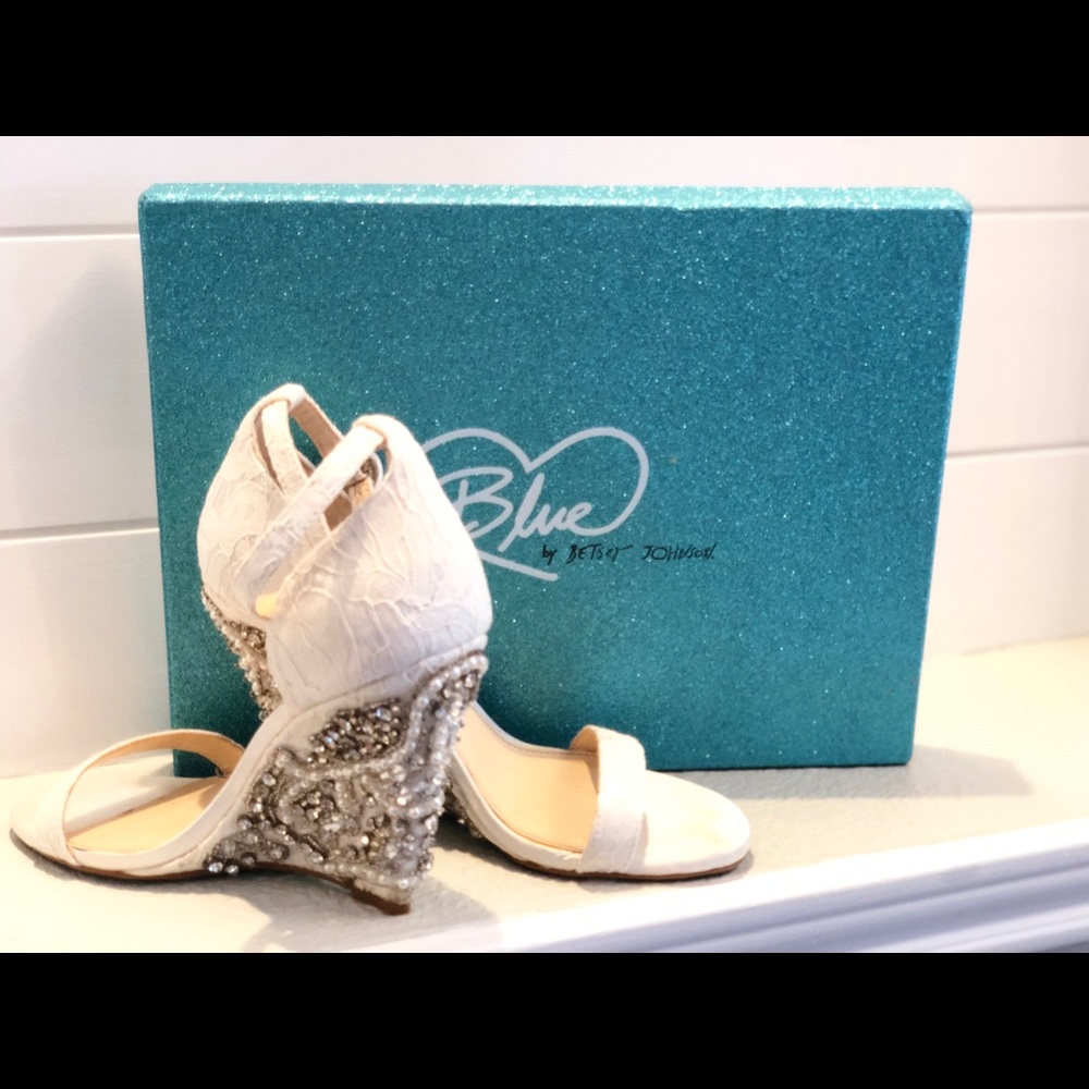 Betsy Johnson Pearl and Lace Wedges